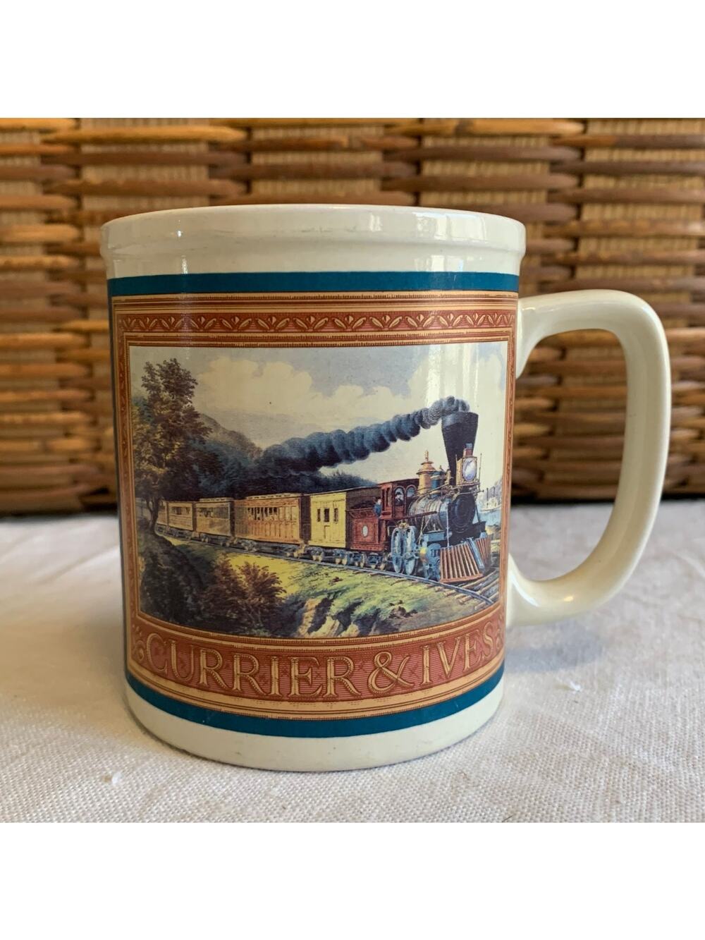 Enesco Currier & Ives Vintage '91 Train Mug Cup Harry T. Peters Collection Korea